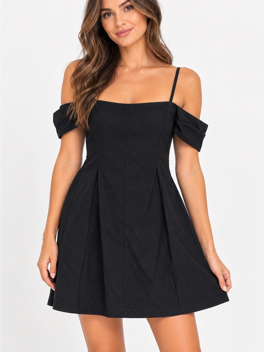 Maeve Black Off-Shoulder A-Line Mini Dress
